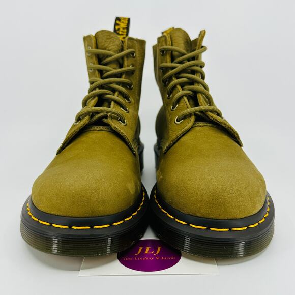 Dr. Martens Women's 101 UB Muted Olive Tumbled Nubuck Leather Ankle Boots Size 7 - Picture 2 of 11